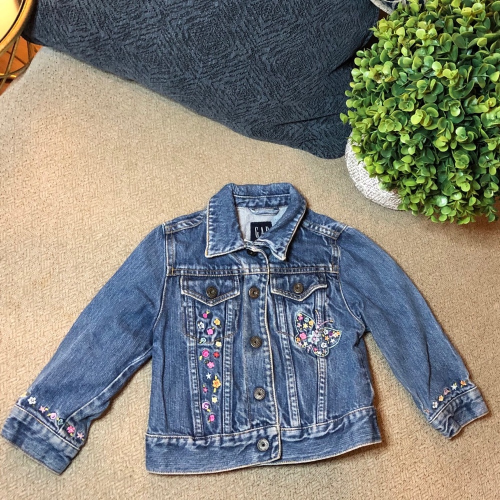 GAP KIDS denim embroidered butterfly jacket